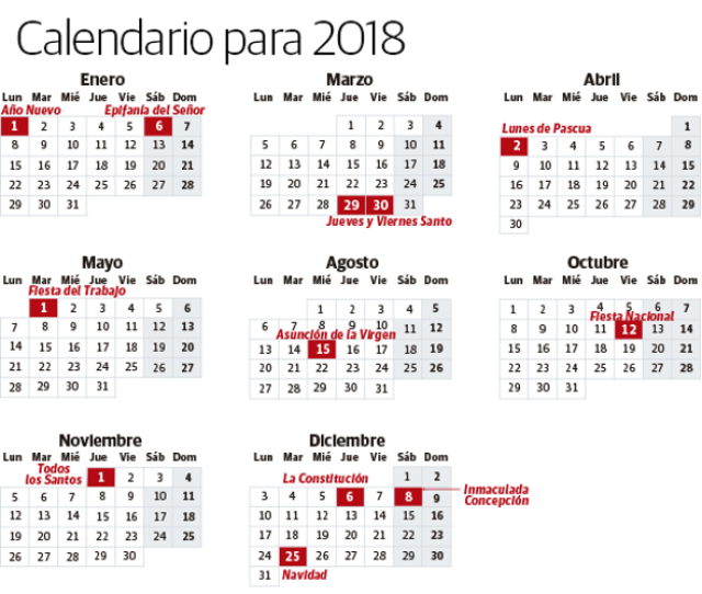 Así Quedará El Calendario Laboral De 2018